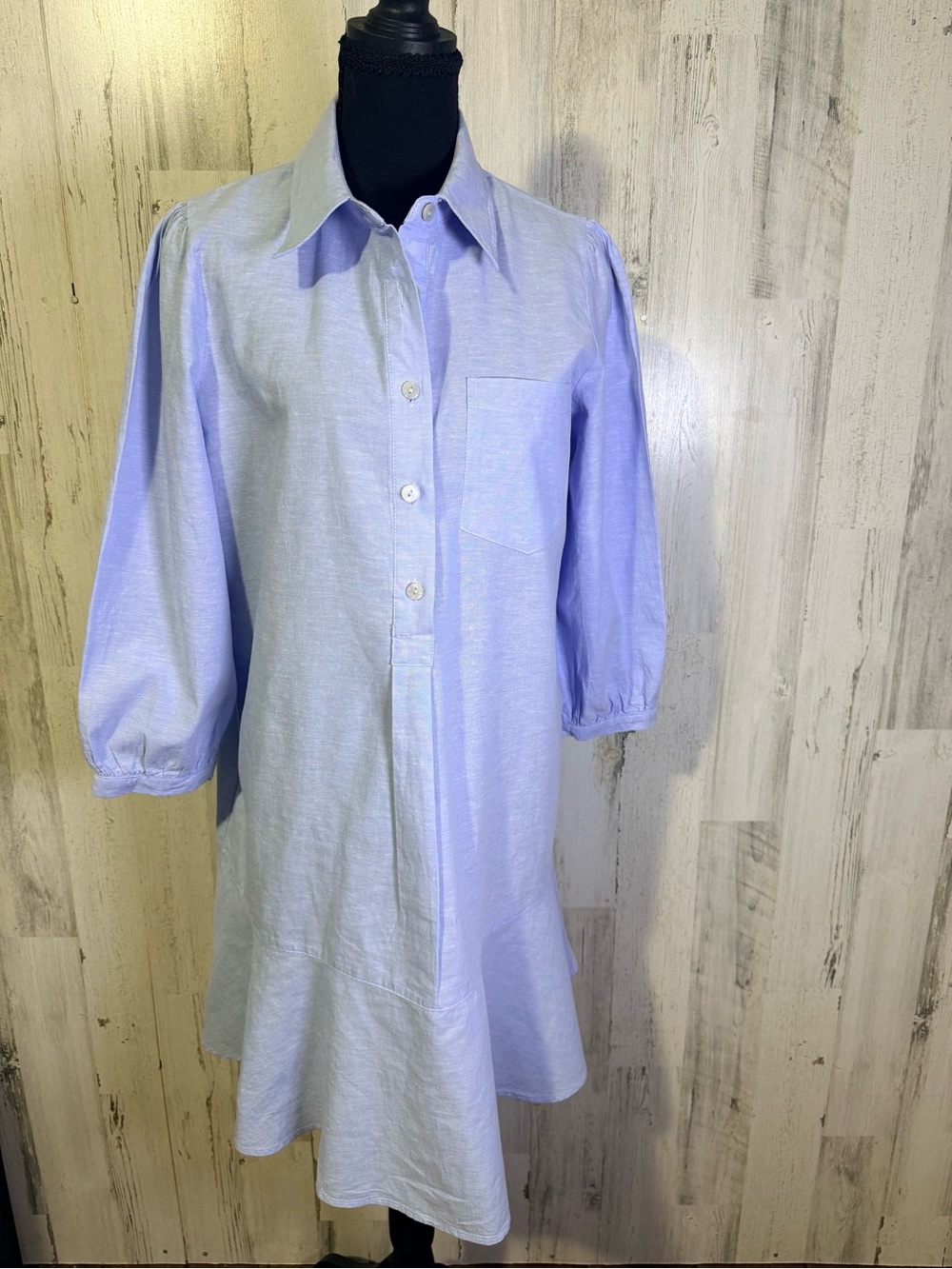Cynthia Rowley Light Blue Cotton Linen Shirt Dress Small